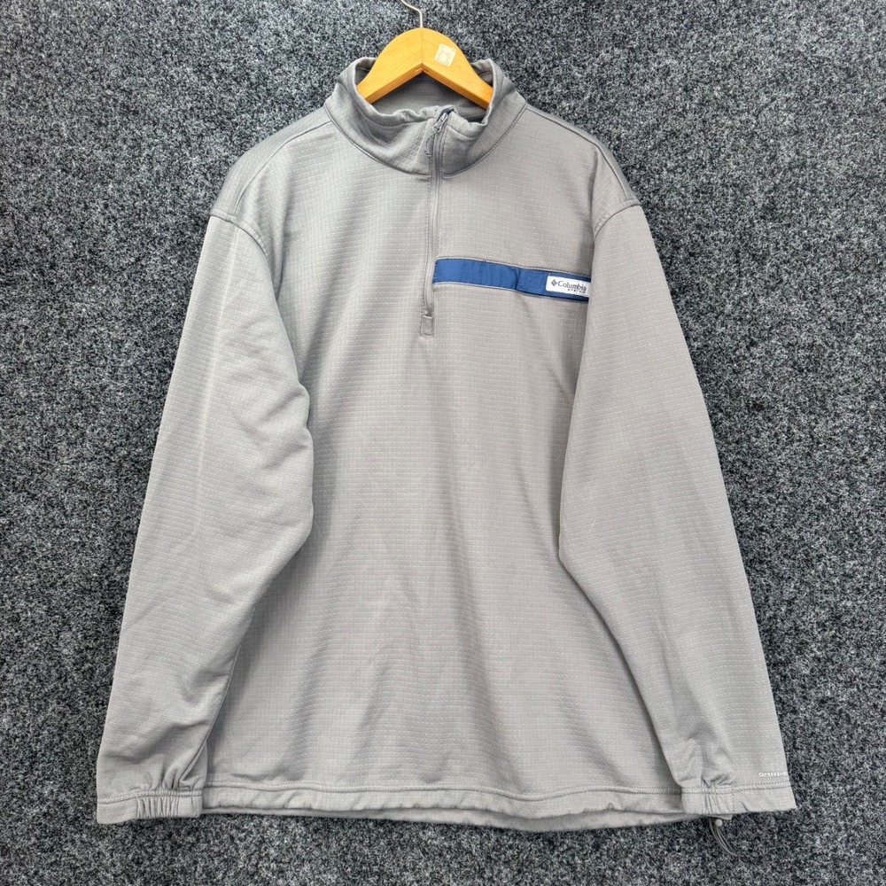Columbia PFG Mens XXL Gray Waffle Knit Quarter Zip Pullover Omni-Shield FM4703